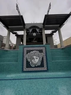 Versace mosaic pool feature wall by Euro Pool Renovations